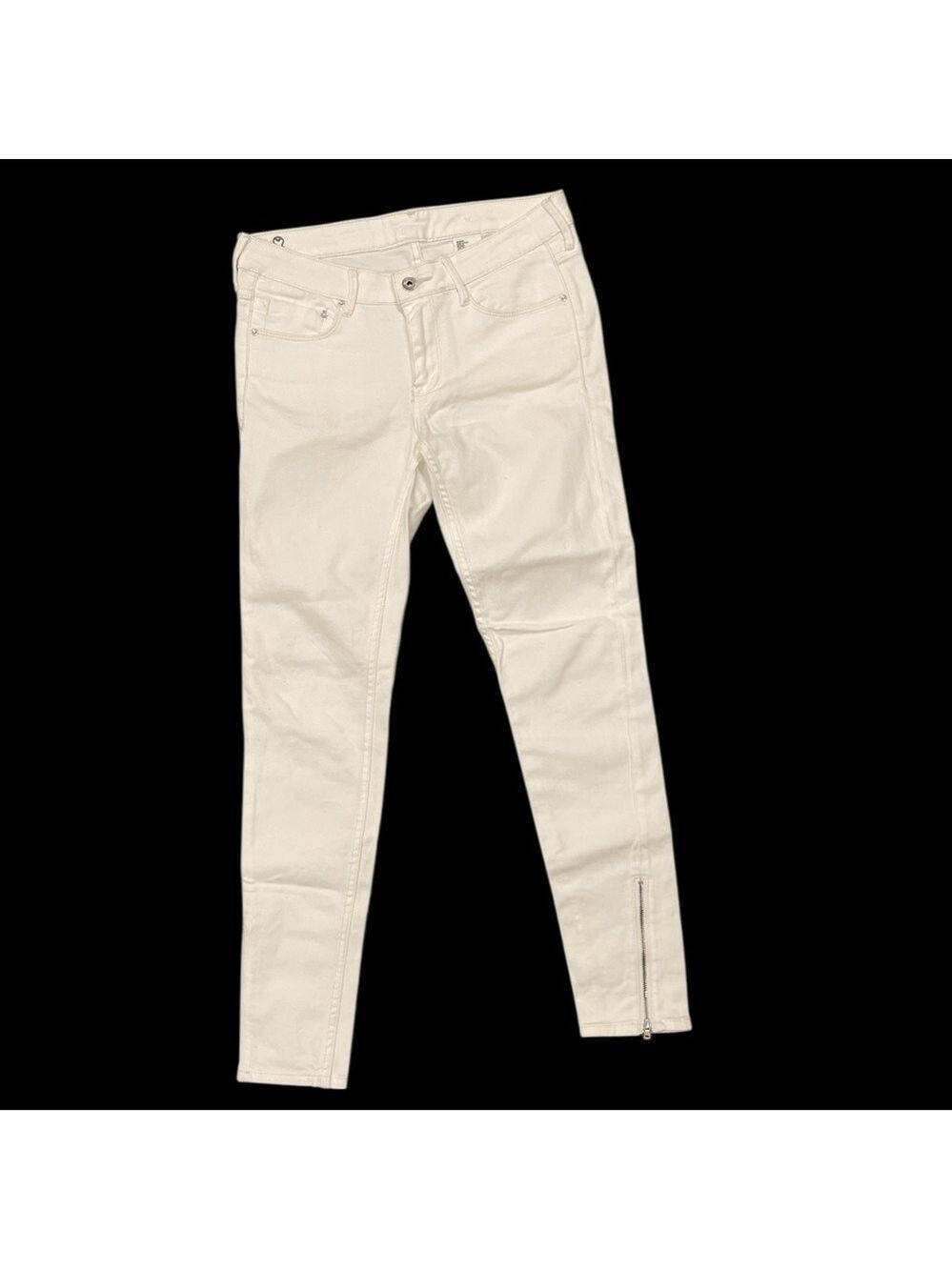 H&M &Denim Size 28 Off-White Low Waist Skinny Ankle Zip Jeans